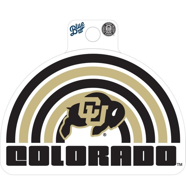 Retro rainbow Colorado sticker with CU Buffaloes logo in black and gold